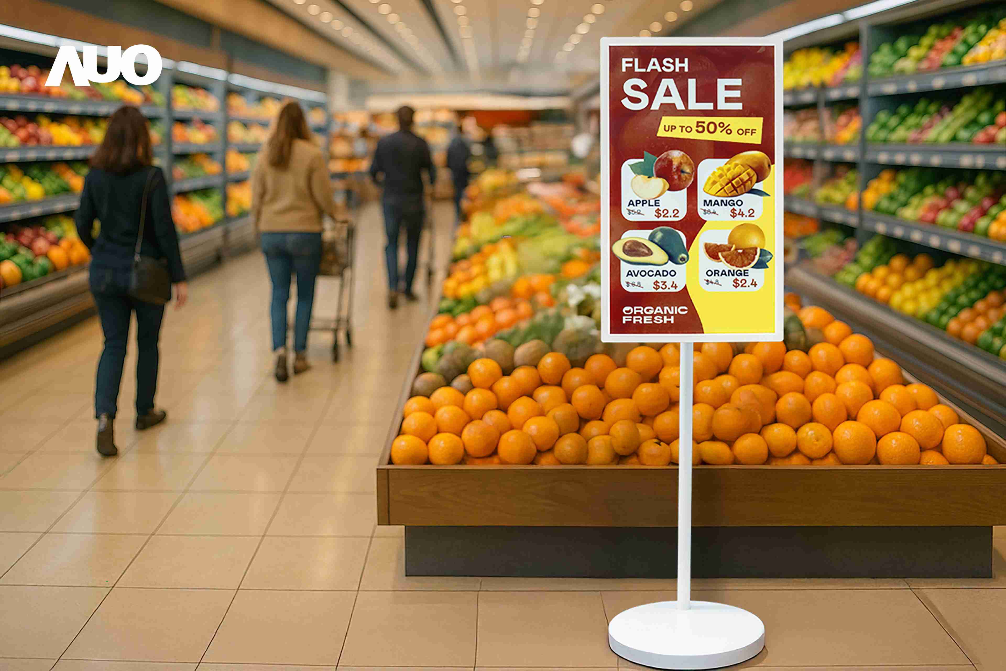 达擎首亮相低功耗、、、全彩的〝aecoPost电子纸解决方案〞，，，，仅在更新画面时需要微量的电力驱动，，无需布建电线的便捷设计，，，，使其可灵活应用、、、、随意置放，，，并可透过云端或行动装置app，，轻松管理及排程广告内容，，，晋升店头营销利器。。